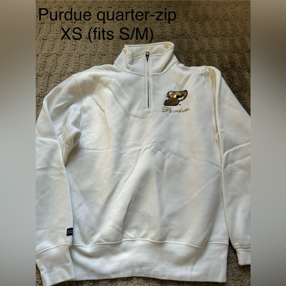 Purdue Quarterzip! Cream & sparkly emblem. XS